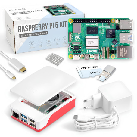 Raspberry Pi 5 4 Go Starter-Set | Carte mémoire de 64 Go | Alimentation USB-C 27 W | boîtier avec Ventilateur | 4K Câble Micro-H