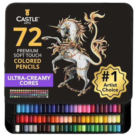 Castle Art Supplies Set de 72 Crayons de Couleur | Mines Tendres Colorées pour Adultes – Artistes, Professionnels et Coloristes 