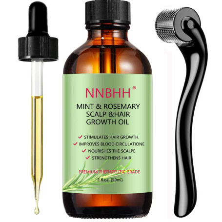 Menthe poivrée Huile essentielle de Romarin et Derma Roller 0.5mm pour la croissance des cheveux, les soins de la peau, la crois