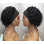 Perruque bandeau cheveux humains pour femmes, Perruque Cheveux Humains bouclée densité 150% Short Curly Headband Wig (noir)
