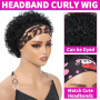 Perruque bandeau cheveux humains pour femmes, Perruque Cheveux Humains bouclée densité 150% Short Curly Headband Wig (noir)