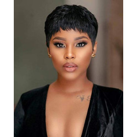 Fereowth Perruque Femme Naturelle Courte Pixie Perruque Courte en Cheveux Humains Short Human Hair Wig with Bangs Droit Brésilie