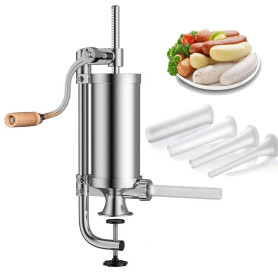 WishesMar 2,5 LB Pousoir a Saucisse Manuel en Acier Inoxydable Machine à Saucisses Manuel Vertical avec Support de fixation et 4