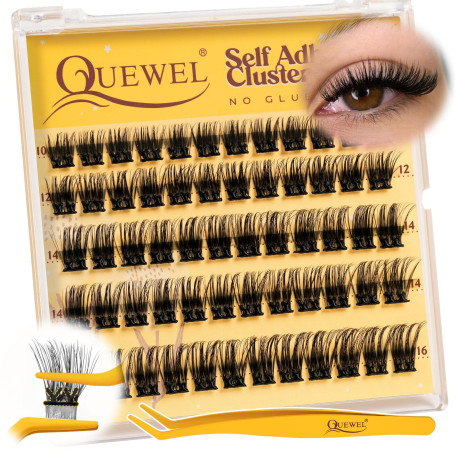 QUEWEL Auto - adhésifs Extension Cils Apparence naturelle, pas besoin de colle Faux Cils kit, 60 de Cils réutilisables pour les 
