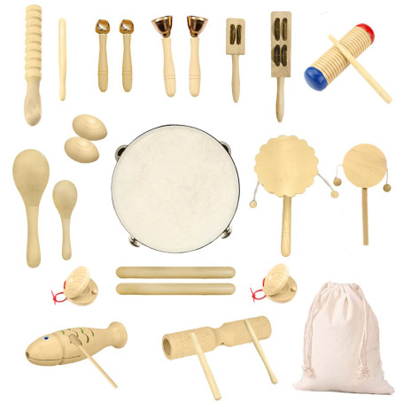 Ulifeme Jouet Instrument Musique Bois, 27 Pièces Instrument de Musique pour Enfant et Bebe, Ensemble de Jouets 100% Bois Pur, Ki