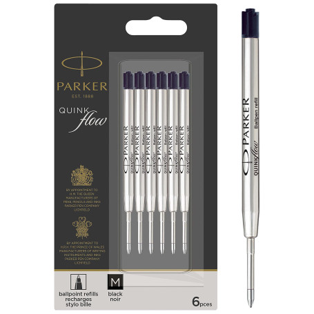 Parker recharges pour stylo bille - pointe moyenne - encre noire QUINKflow - lot de 6