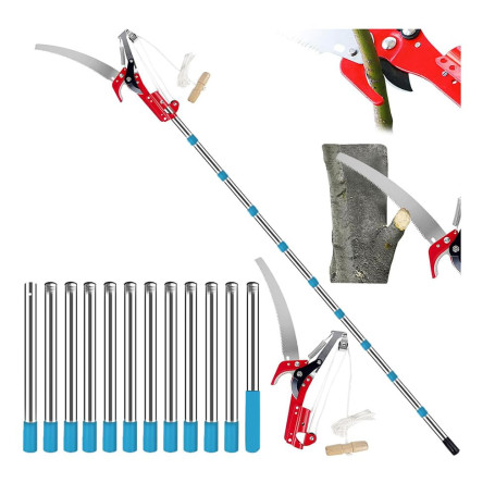 NEWFUN Scie d'élagage manuelle, réglable en hauteur sur 5 m, 1 scie pour 2 utilisations, avec mallette de transport et 2 lames d
