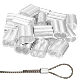 Lot de 100 manchons aluminium KYLOS 3mm, Bagues de sertissage pour câbles acier, Double embouts argentés pour câbles aviation et