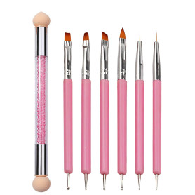 YPYMOD 7 Pcs Pinceau Nail Art Ongles, 6 Pcs Double Extrémité Nail Art Dotting Pen,1 Pcs Nail Art Brosse Éponge, Outils de Manucu