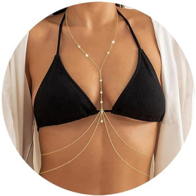 SURALIN 1 pièces Chaine de Corps Femme, Or Chaîne de Soutien-Gorge, Chaîne de Poitrine, Vacances à la plage d'été, Bijoux de Cor