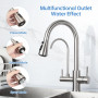 Robinet 3 Voies avec Douchette Extractible & Sortie Eau Filtrée, Robinet de Cuisine à Double Poignée Acier Inoxydable, Rotation 