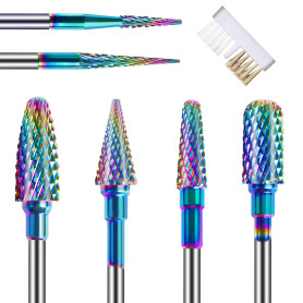 Depvko Lot de 6 embout ponceuse ongles professionnelles: 3/32" carbure de tungstène fraises à ongles avec brosse de nettoyage, e