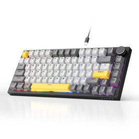 AJAZZ AK820 Wired Mechanical Keyboard, 75% Gaming Keyboard with Volume Control Knob, PBT Keycaps, 82 Keys, Five-Layer Sound Insu