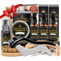 Cadeau Noel Homme,Kit De Coffret Soin Barbe Homme Complet Produit avec Shampoing,Huile Barbe,Peigne,Brosse,Ciseaux,Baume a Barbe