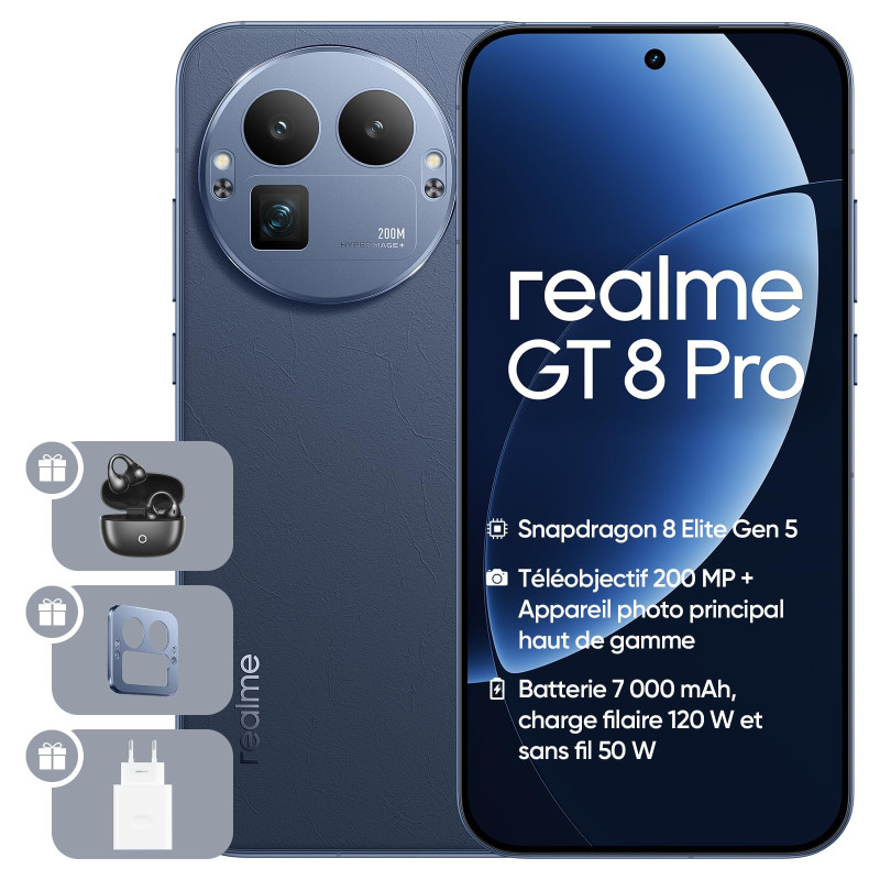 Realme GT 8 Pro 5G - Snapdragon 8 Elite Gen 5, 200MP, écran 6.79" AMOLED 144Hz, 7000 MAh, Charge 120W, 16+512 Go