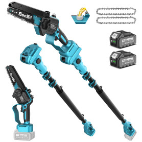 SEESII 2-en-1 Tronçonneuse Télescopique & Mini Tronçonneuse, Tondeuse Electrique Sans Balais de 6 Pouces avec Poteau Télescopiqu