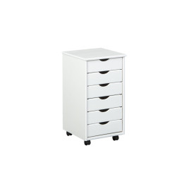 Inter Link – Caisson de bureau à roulettes – Avec tiroirs – Meuble de rangement mobile - Pin massif - 6 tiroirs – Blanc vernis