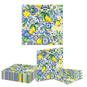 Kotkiddy 20 Serviettes en Papier Citron Carreaux Bleus Jaunes Serviettes jetables décoration de Table pour fête