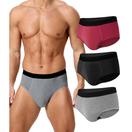 BEENIUBEE Lot de 3 Slip Incontinence Homme, Coton Lavable Caleçons Incontinence Hommes Culottes avec 150 ml,Réutilisable,Sous-Vê