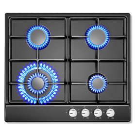 SNDOAS Plaque de Cuisson 4 Feux Gaz, Sécurité Thermocouple, Compatible Gaz Naturel ou Propane, Panneau Émaillé Noir, 8,06 kW, 22