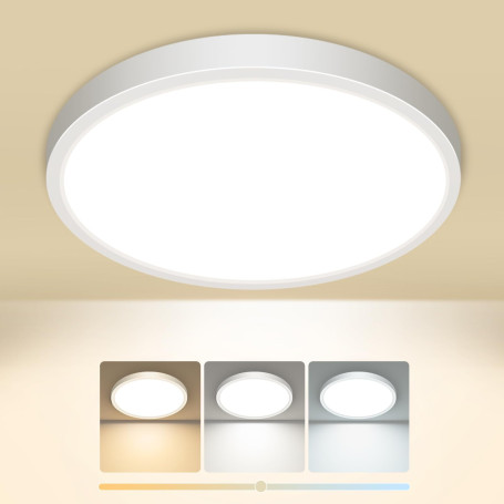 slochi Plafonnier LED, 3000K 4000K 6500K 3 Couleurs Lampe Plafond, 15W 1500LM, Moderne, Rond, IP44 Etanche Plafonnier Salle de B