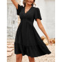 JENJON Femme Robe de Eté Col en V Elégant Pois Volants Taille Haute Manches Courtes/Longues Décontractée A-Ligne Mini Robes