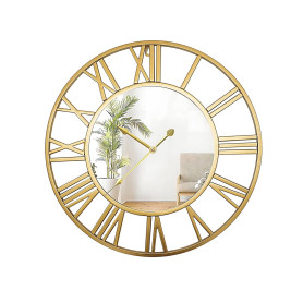 QHENS Horloge Murale Vintage, Horloge Silencieuse 15dB, Pendules Murales Grande 50cm, Cadre Doré en Métal & Chiffres Romains, Dé