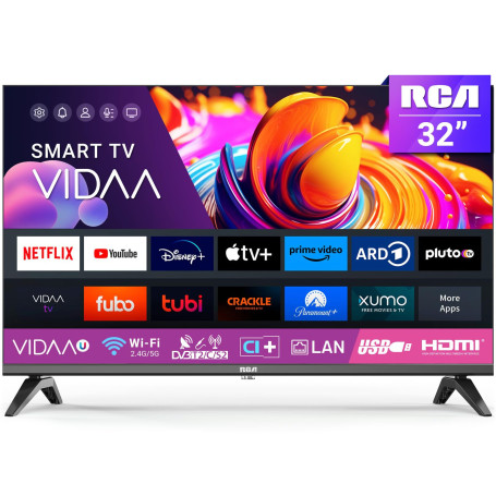 RCA 32 Pouces (80 cm) Smart TV VIDAA Television WiFi, Triple Tuner DVB-T/T2, DVB-C, DVB-S/S2, App Store, HDMI, USB, CI/CI+