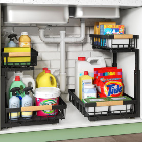 Kitstorack Métal Lot de 2 Rangement sous evier, 2 Niveaux tiroir Coulissant Cuisine,Rangement et Organisation de Cuisine,Rangeme