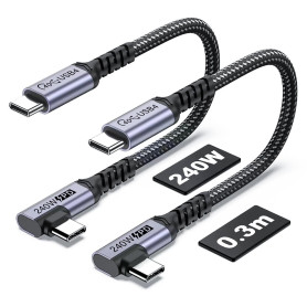 SUMPK 30cm USB 4 câble à angle droit [2 Pack], câble USB c 240w, transfert de données haute vitesse 40gbps, affichage vidéo 8K s