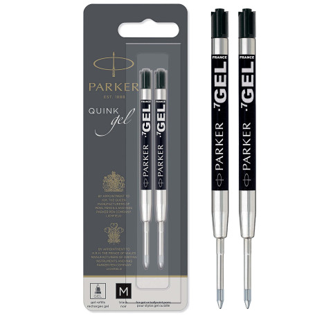 Parker recharges pour stylo gel | pointe moyenne (0,7 mm) | encre noire QUINK | lot de 2