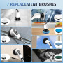 FYDEE Brosse Nettoyage Electrique, Brosse Rotative Nettoyage avec 7 Têtes Interchangeables, Manche Réglable, IPX7 Étanche, Recha