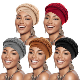 DRESHOW Femmes Africaine Turban pré-noués Tresse Torsadée Bonnet Chimio Casquette de Perte de Cheveux Chapeau