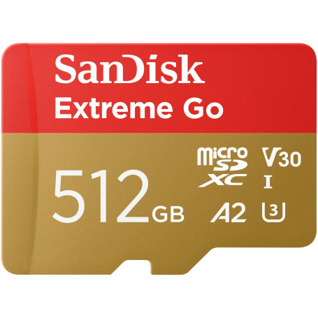 SanDisk 512Go Extreme Go Carte MicroSDXC + adaptateur SD (Pour Android Smartphone, Tablette, Action Cams, Drones, UHS-I, jusqu'à
