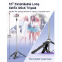 135CM Perche à Selfie Trépied avec 2 Lumière, Trépied pour Téléphone avec Télécommande Détachable, Portable Selfie Stick Trepied