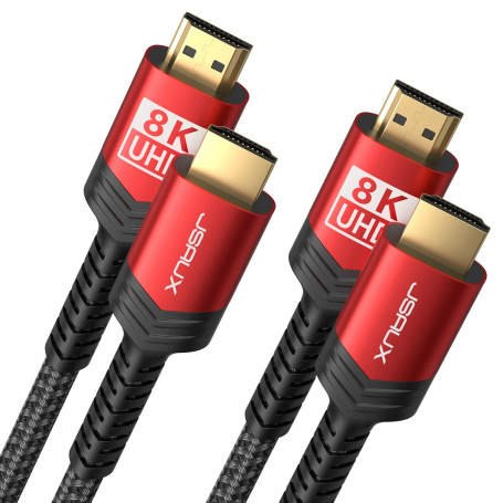 JSAUX Lot de 2 câbles HDMI 8 K 3 m | 4K & 8K HDMI 2.1 48 Gbps High Speed HDMI | 4K @ 120Hz 144Hz, 8K@60Hz, HDCP 2.2 & 2.3, HDR 1