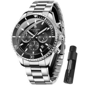 SAPPHERO Montre Homme en Acier Inoxydable Chronographe 50M Etanche Montres Analogique Quartz Date Classique Luxe Mode Montres Ca