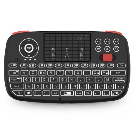 Rii i4 Mini Clavier sans Fil Bluetooth & 2.4 GHz (AZERTY) avec pavé Tactile, LED Backlit, Batterie Rechargeable pour iOS Windows
