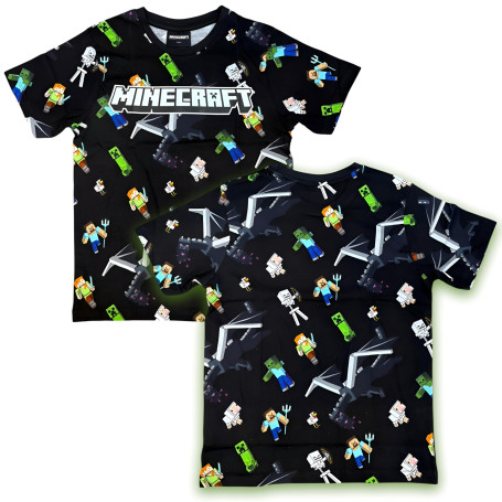 T-shirt enfant Creeper Minecraft - T-shirt garçon noir en coton avec imprimé officiel - T-shirt enfant gadget Minecraft - Idée c