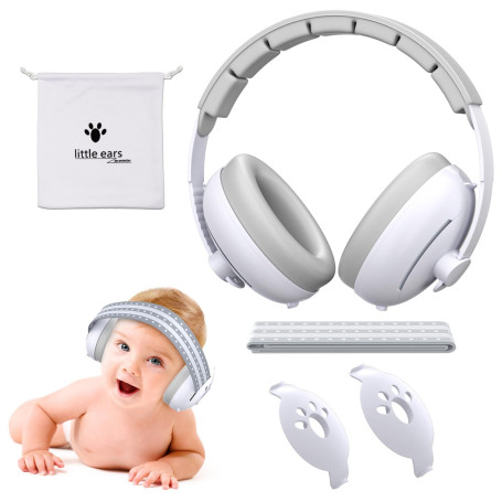 SOGUDE Casque Bébé Anti-Bruit 2 en 1, Bébés et Tout-Petits jusqu'à 60 Mois, Certifié CE, Confortable et Réglable, Blanc