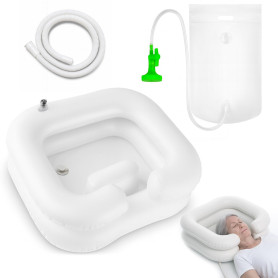 Bac a Shampoing Domicile Gonflable, Bac pour Laver Les Cheveux avec Pommeau de Douche, Sac à Eau et 1m Tuyau de Vidange, Lavabo 