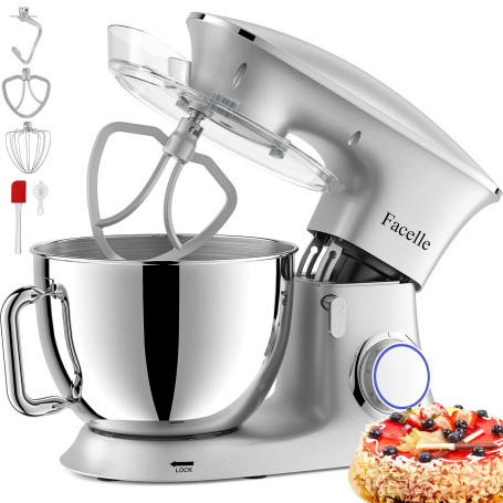 Robot Patissier 2000W 8.5L Robot Cuisine Multifonctions Puissant, Facelle Mixeur Batteur sur Scole, avec Batteur, Fouet, Crochet