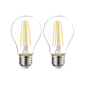 Amazon Basics Lot de 2 ampoules LED Culot Edison à vis E27 7 W (équivalent 60 W) Filament transparent Intensité non variable, bl