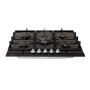 Plaque gaz 5 feux en verre noir - Brûleurs et grilles en fonte - 10 800 Watts encastrement 56x49 cm