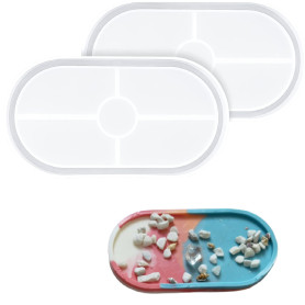 Moule en Silicone Transparent pour Plateau Ovale - 2 Pièces - Pour Résine Époxy, DIY Dessous-de-Verre