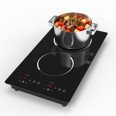 GTKZW Plaque Induction 2 Feux 3000W, Plaque de Cuisson Électrique 220-240V 51cm avec 9 Niveaux de Puissance et de Température, M