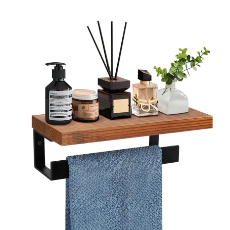 Winmien Hand Towel Holder/Towel Ring with Wooden Shelf, Premium Metal Hand Towel Rack, Hand Towel Hanger for Bathroom, Bath Acce