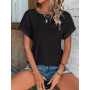 Cuptacc T Shirt Femme Chemisier Femme Chic Et Élégant Broderie Aux Oeillets Col Rond Manches Courtes Tunique Mode