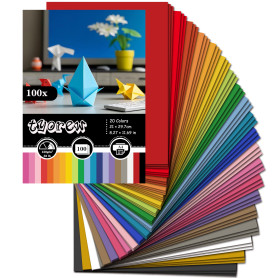 Lot de 100 feuilles de papier cartonné coloré A4, 20 couleurs feuille papier couleur 120 g/m² pour origami, le scrapbooking, l'i