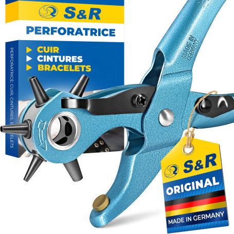 S&R Pince Perforatrice Appareil Trous Cintures Cuir Bracelets. Emporte Piece Cuir MADE IN GERMANY à 6 Poinçons : 2/2.5/3 / 3.5/4